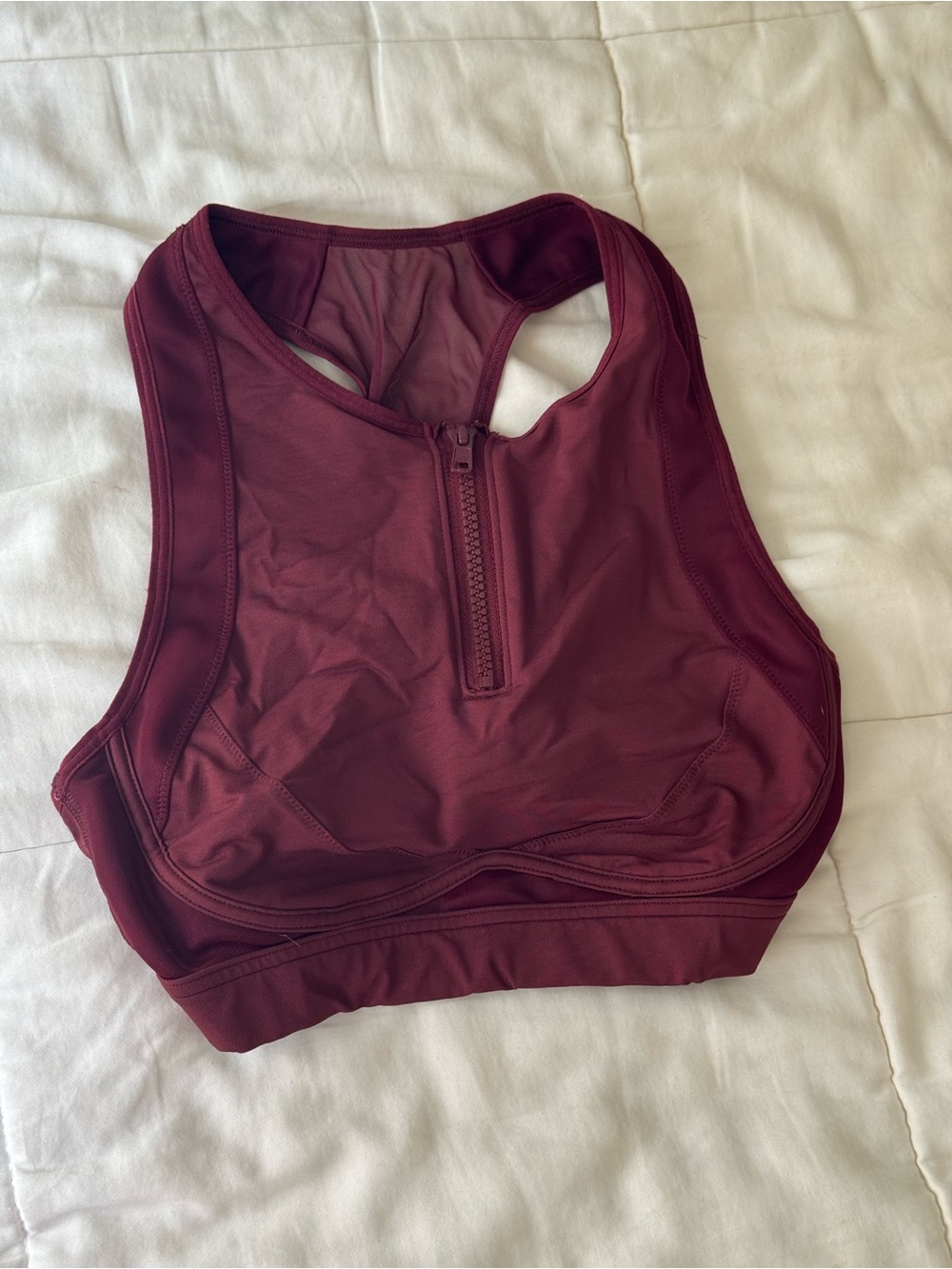 NWOT Fabletics Burgundy Front-Zip High-Neck Sports Bra
